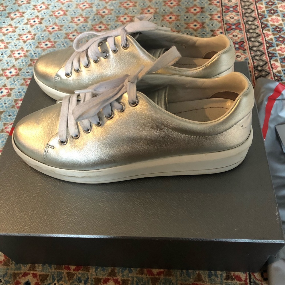 PRADA Metallic Leather Platform Sneakers 7.5 - Picture 7 of 12